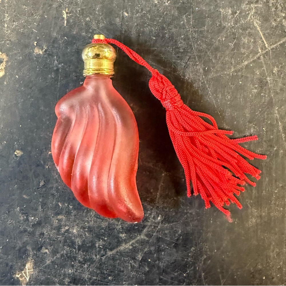 Antique Red Frosted Glass Lay-down Purse Size Perfume Bottle w/ Tassel